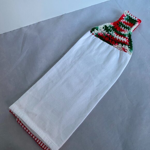 Crochet Top Hanging Merry Christmas Flour Sack Kitchen Towel - Picture 4 of 8